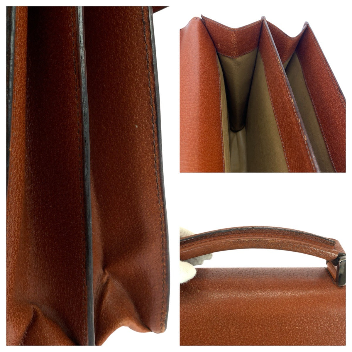 22676
PRADA プラダ ブラウン シルバー金具 レザー ビジネスバッグ ブリーフケース メンズ AB28