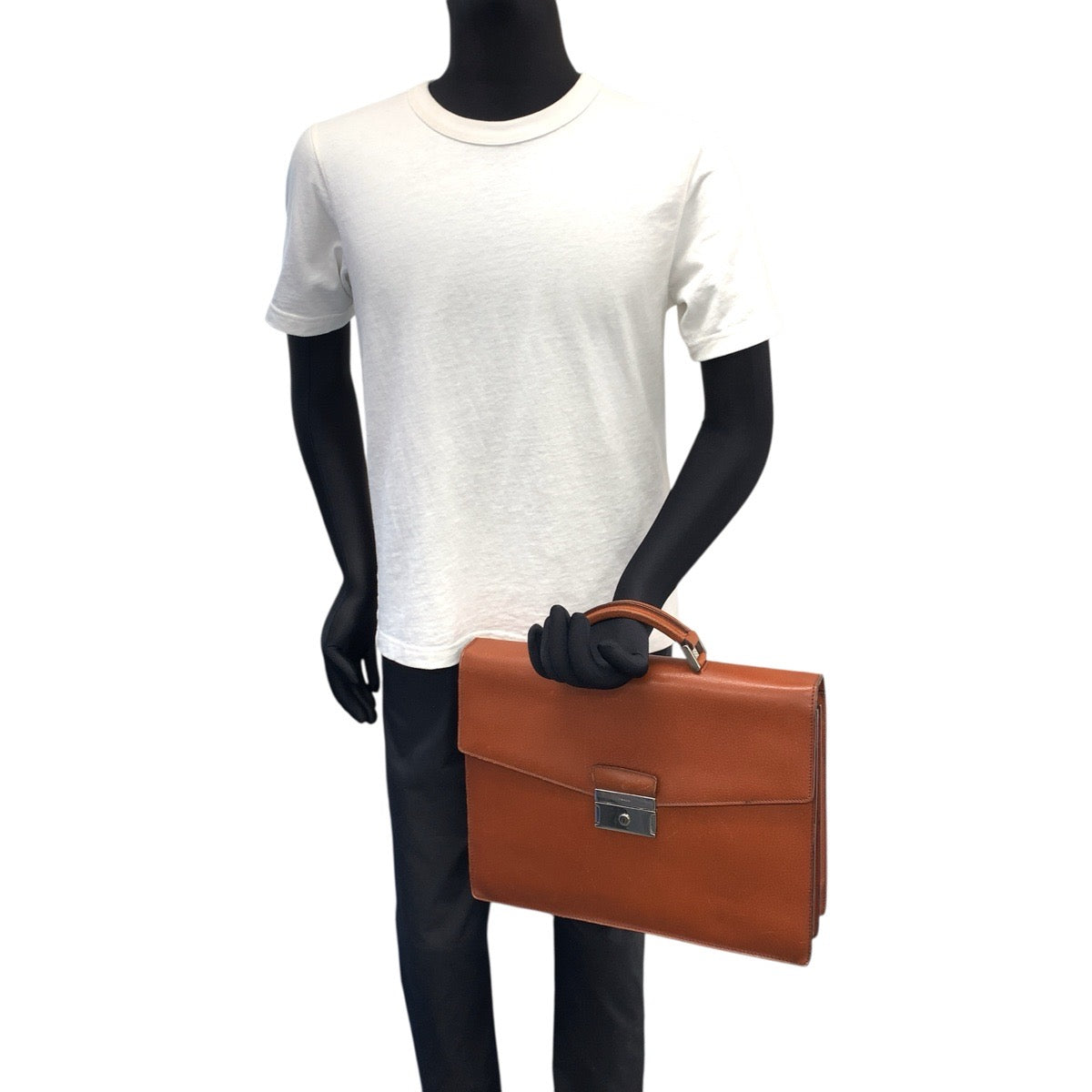 22676
PRADA プラダ ブラウン シルバー金具 レザー ビジネスバッグ ブリーフケース メンズ AB28