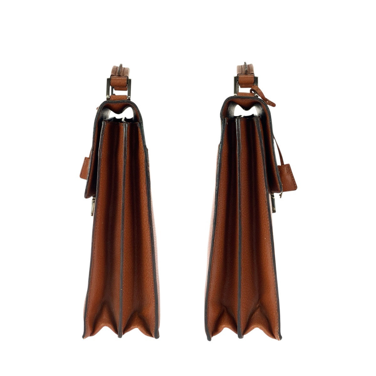 22676
PRADA プラダ ブラウン シルバー金具 レザー ビジネスバッグ ブリーフケース メンズ AB28