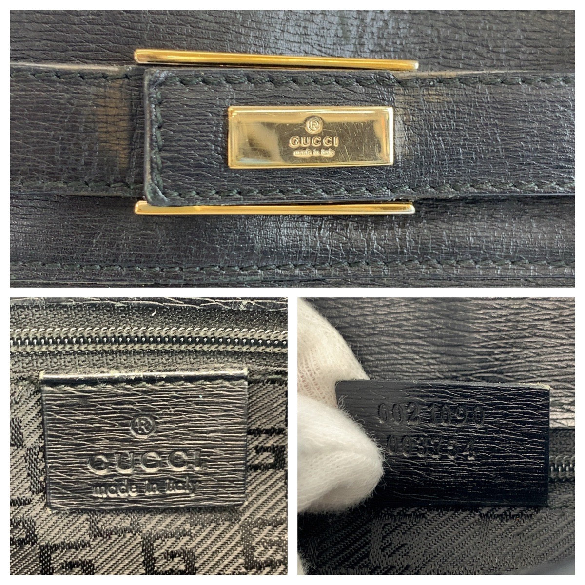 22677
GUCCI Black Gold Hardware Leather 002 1090 Handbag Business Bag Women's ABP28
