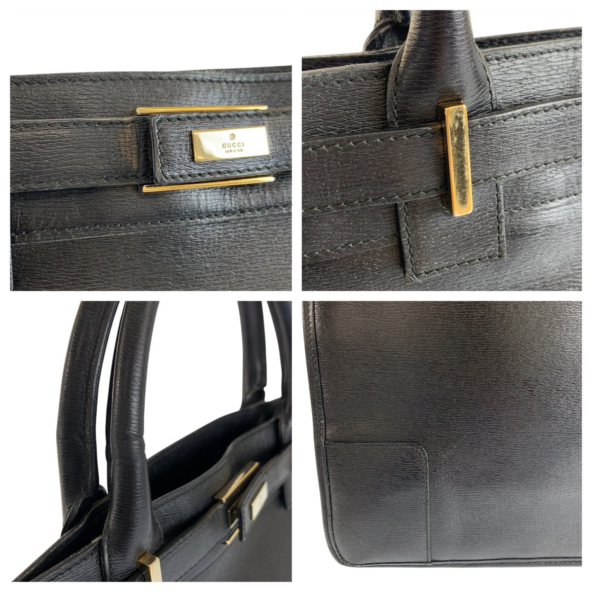 22677
GUCCI Black Gold Hardware Leather 002 1090 Handbag Business Bag Women's ABP28