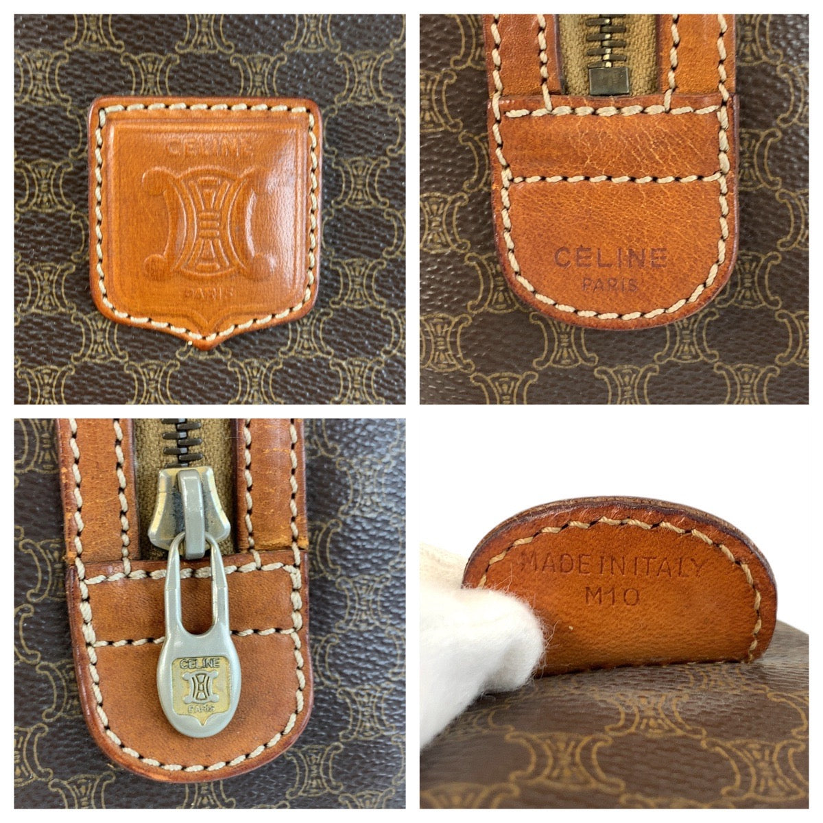 22678
CELINE セリーヌ マカダム ブラウン ゴールド金具 PVC / レザー M10 ハンドバッグ ミニボストンバッグ レディース AB21