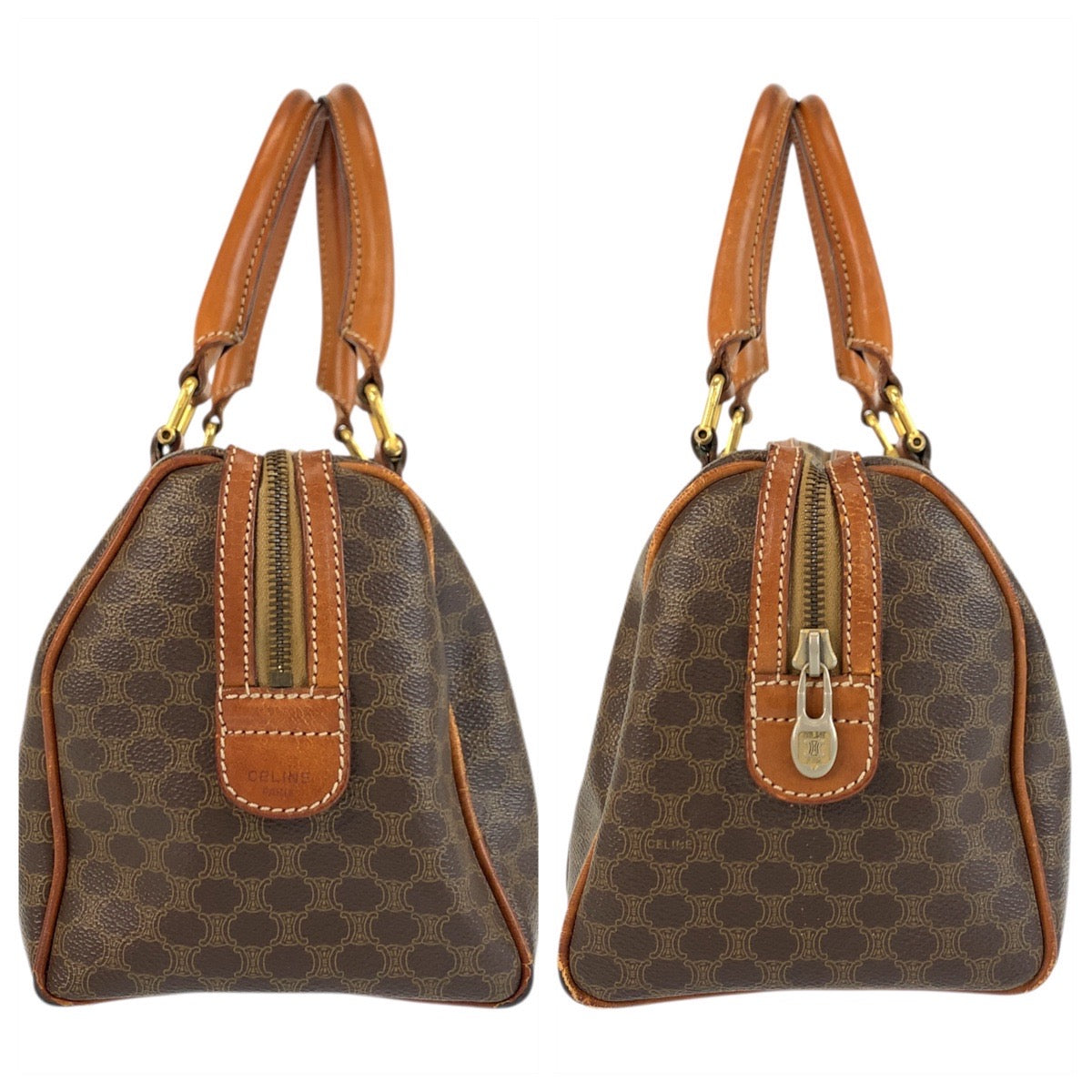 22678
CELINE セリーヌ マカダム ブラウン ゴールド金具 PVC / レザー M10 ハンドバッグ ミニボストンバッグ レディース AB21