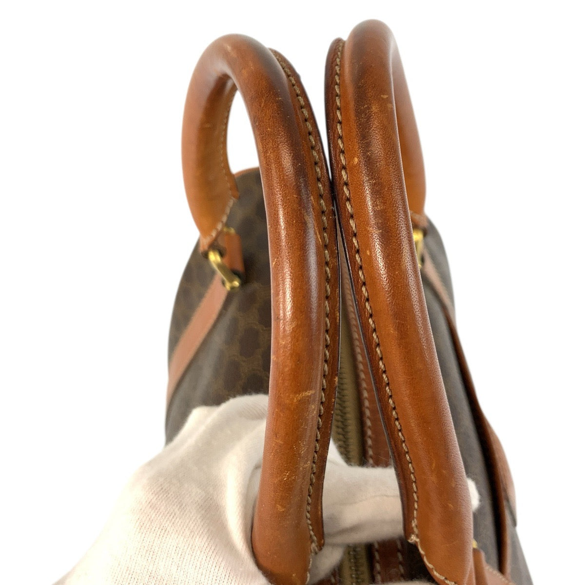 22678
CELINE セリーヌ マカダム ブラウン ゴールド金具 PVC / レザー M10 ハンドバッグ ミニボストンバッグ レディース AB21