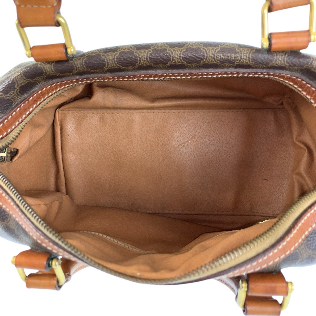 22678
CELINE セリーヌ マカダム ブラウン ゴールド金具 PVC / レザー M10 ハンドバッグ ミニボストンバッグ レディース AB21