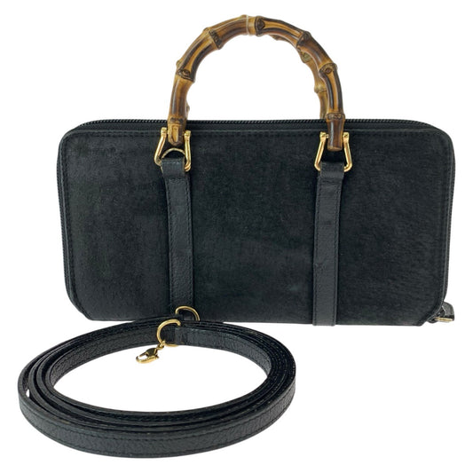22683
GUCCI グッチ バンブー ブラック 黒 ゴールド金具 スウェード / レザー 039 1998 0700 長財布 ショルダーウォレット 2way レディース AB28