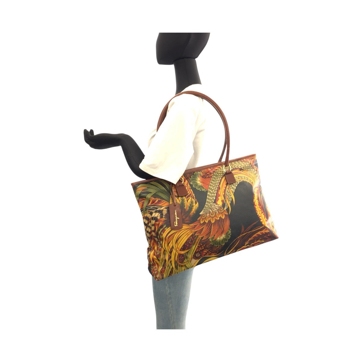 22684
Salvatore Ferragamo Botanical Multicolor Gold Hardware PVC / Leather AU-21 2197 Tote Bag Shoulder Bag Women's AB28