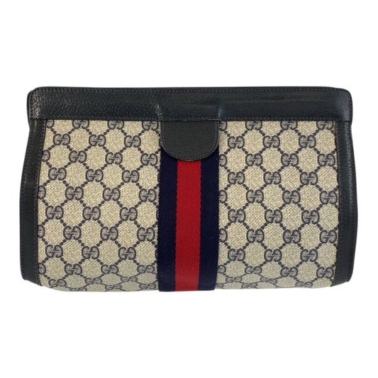 22693
GUCCI グッチ ヴィンテージ シェリーライン グレー ネイビー GGスプリームキャンバス / レザー 89 01002 クラッチバッグ セカンドバッグ メンズ AB21