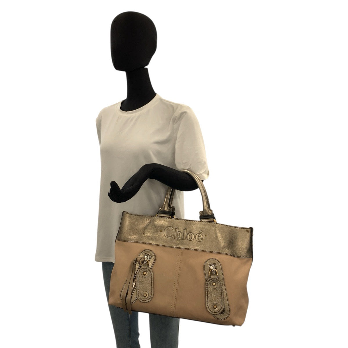 22696
Chloe クロエ ベージュ ブロンズ ゴールド金具 キャンバス / レザー トートバッグ ハンドバッグ レディース AB21