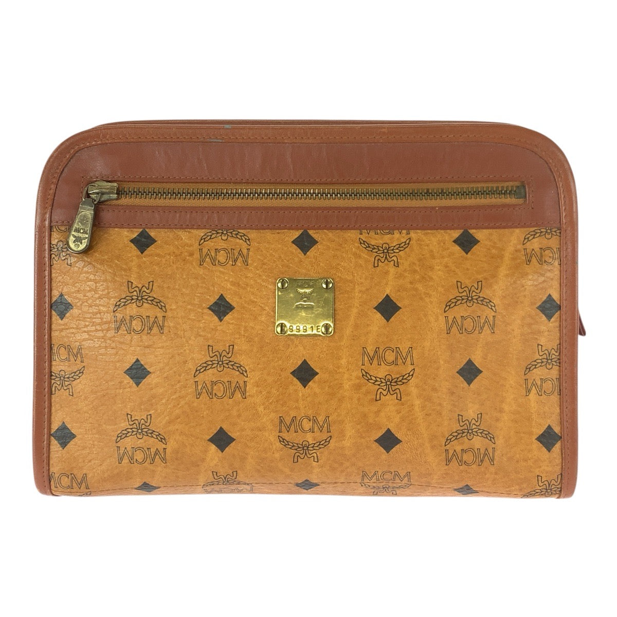 22698
MCM エム シー エム ヴィンテージ ヴィセトス ブラウン キャメル ゴールド金具 PVC / レザー セカンドバッグ クラッチバッグ メンズ AB9