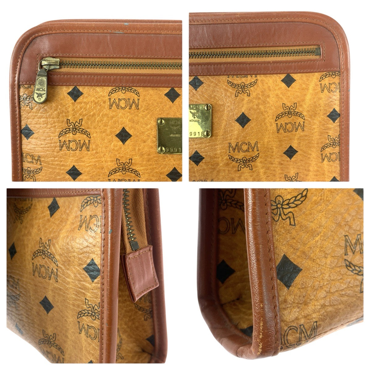 22698
MCM エム シー エム ヴィンテージ ヴィセトス ブラウン キャメル ゴールド金具 PVC / レザー セカンドバッグ クラッチバッグ メンズ AB9