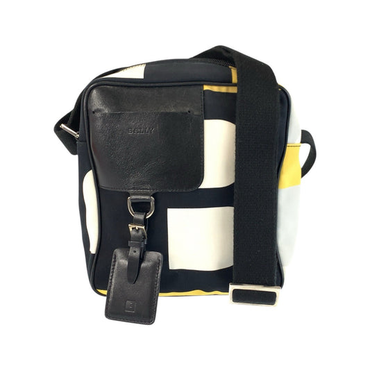 22699
BALLY バリー ビジーB ブラック イエロー グレー シルバー金具 レザー / キャンバス ショルダーバッグ ポシェット メンズ AB14
