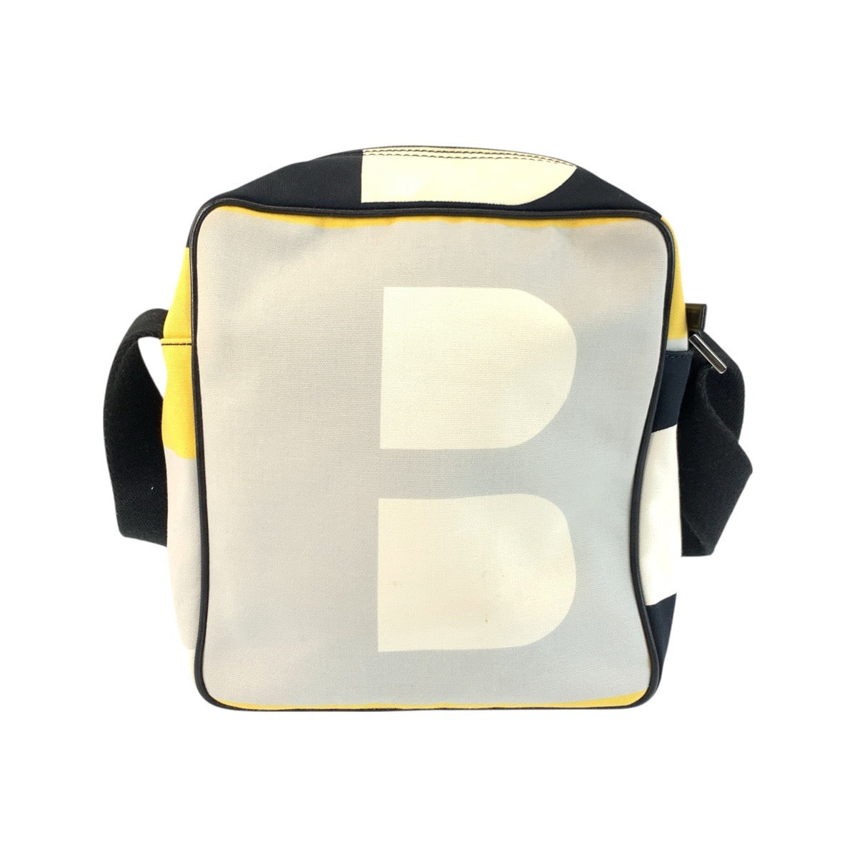 22699
BALLY バリー ビジーB ブラック イエロー グレー シルバー金具 レザー / キャンバス ショルダーバッグ ポシェット メンズ AB14