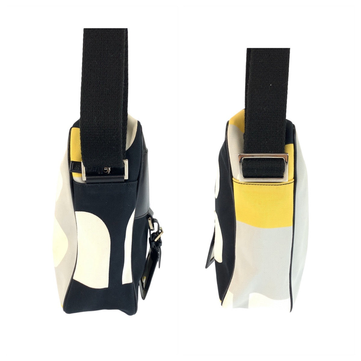 22699
BALLY バリー ビジーB ブラック イエロー グレー シルバー金具 レザー / キャンバス ショルダーバッグ ポシェット メンズ AB14