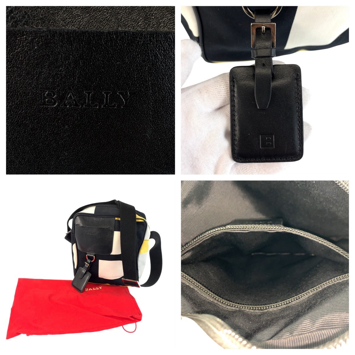 22699
BALLY バリー ビジーB ブラック イエロー グレー シルバー金具 レザー / キャンバス ショルダーバッグ ポシェット メンズ AB14