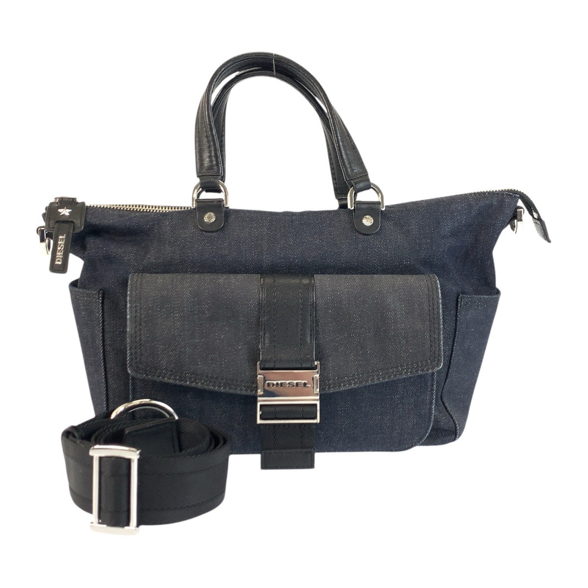 22702
DIESEL Black Silver Hardware Canvas RN93243 Handbag Shoulder Bag 2-Way Women's AB12