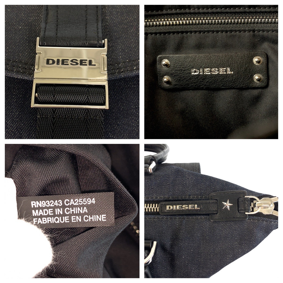 22702
DIESEL Black Silver Hardware Canvas RN93243 Handbag Shoulder Bag 2-Way Women's AB12