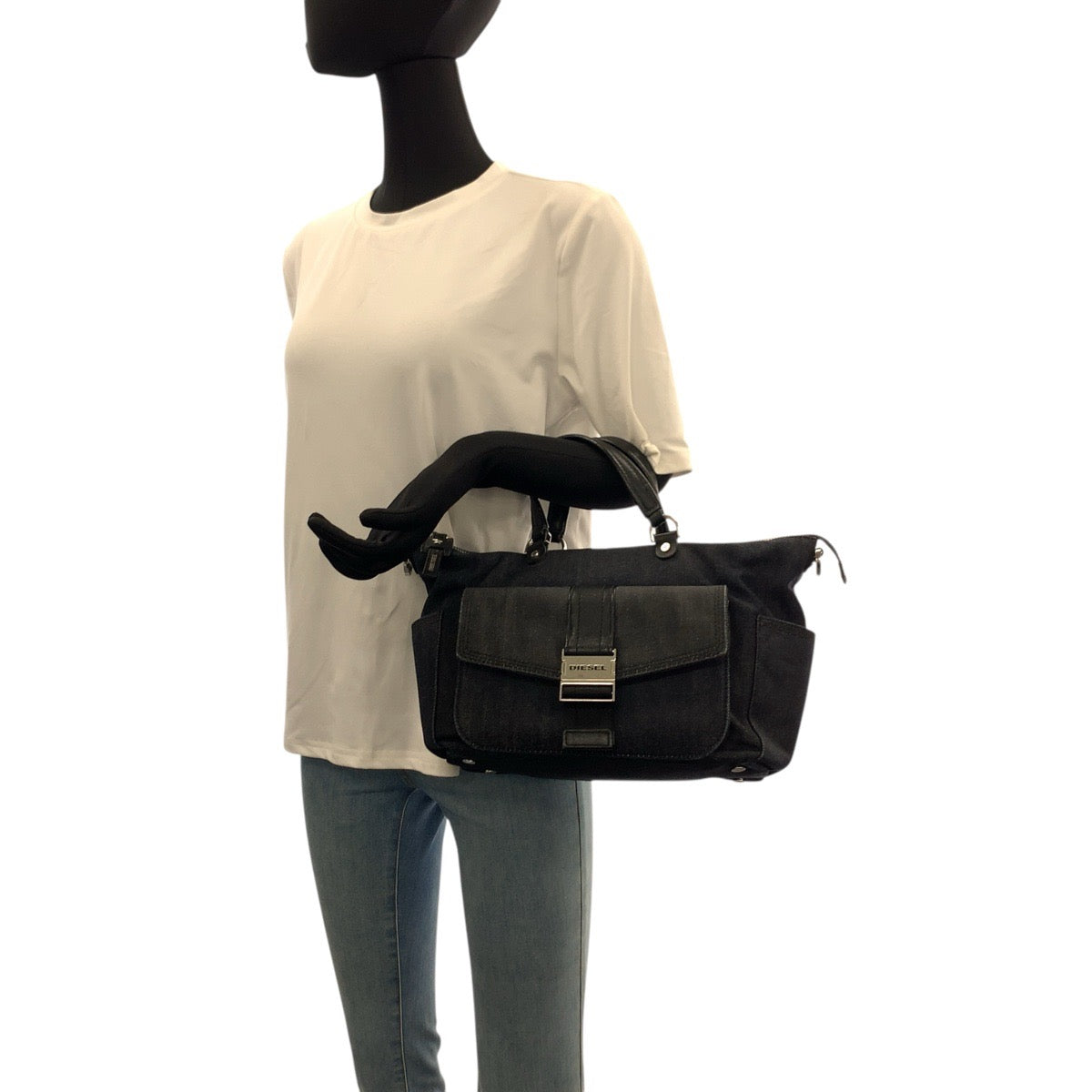 22702
DIESEL Black Silver Hardware Canvas RN93243 Handbag Shoulder Bag 2-Way Women's AB12