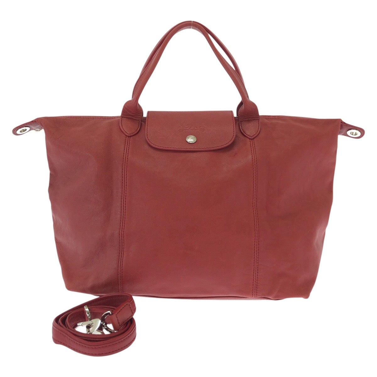 22706
Longchamp Le Pliage Cuir 2-Way Red Silver Hardware Leather 1515737545 Shoulder Bag Tote Bag Ladies AB9