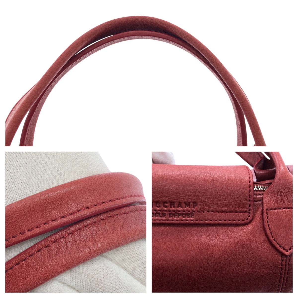 22706
Longchamp Le Pliage Cuir 2-Way Red Silver Hardware Leather 1515737545 Shoulder Bag Tote Bag Ladies AB9