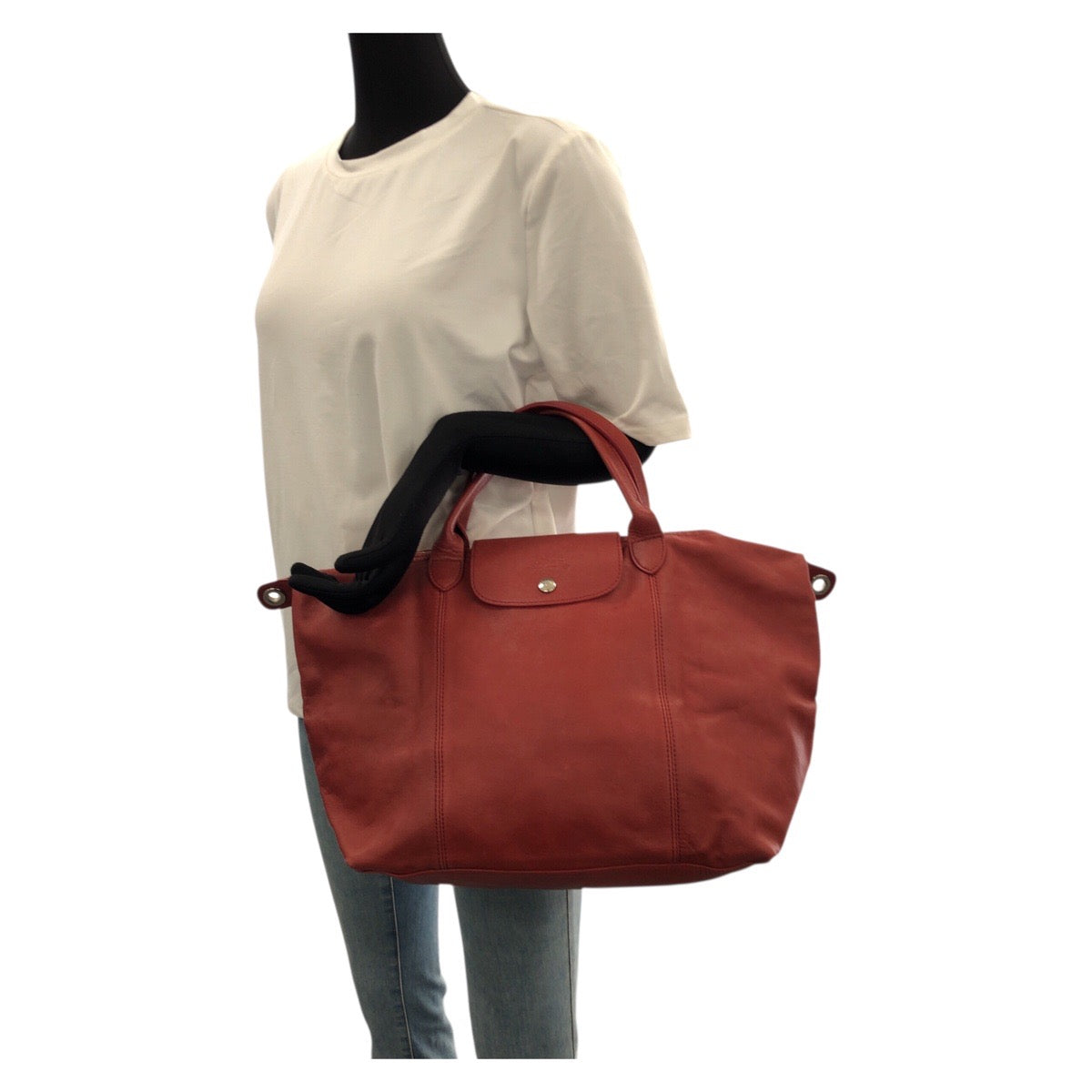 22706
Longchamp Le Pliage Cuir 2-Way Red Silver Hardware Leather 1515737545 Shoulder Bag Tote Bag Ladies AB9