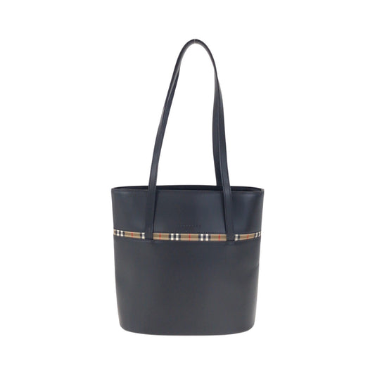 22708
BURBERRY バーバリー 中チェック柄 ブラック 黒 シルバー金具 レザー トートバッグ ショルダーバッグ レディース AB28
