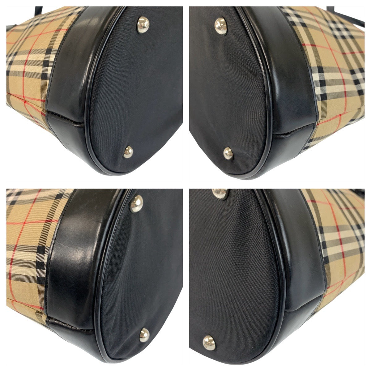 22710
BURBERRY バーバリー チェック柄 ベージュ ブラック 黒 シルバー金具 キャンバス / レザー トートバッグ ショルダーバッグ レディース ABP28
