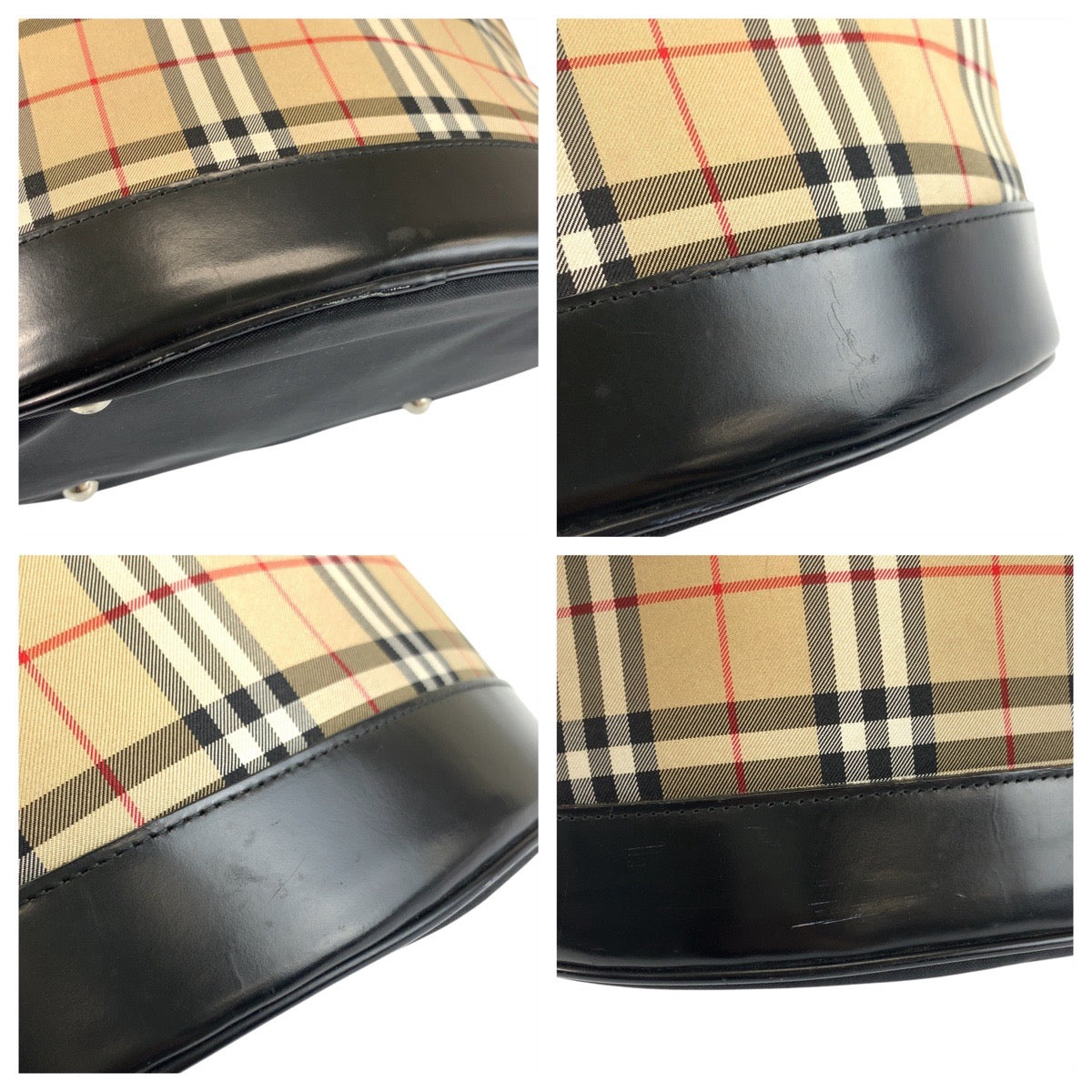 22710
BURBERRY バーバリー チェック柄 ベージュ ブラック 黒 シルバー金具 キャンバス / レザー トートバッグ ショルダーバッグ レディース ABP28