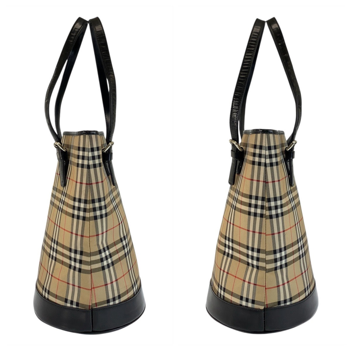 22710
BURBERRY バーバリー チェック柄 ベージュ ブラック 黒 シルバー金具 キャンバス / レザー トートバッグ ショルダーバッグ レディース ABP28