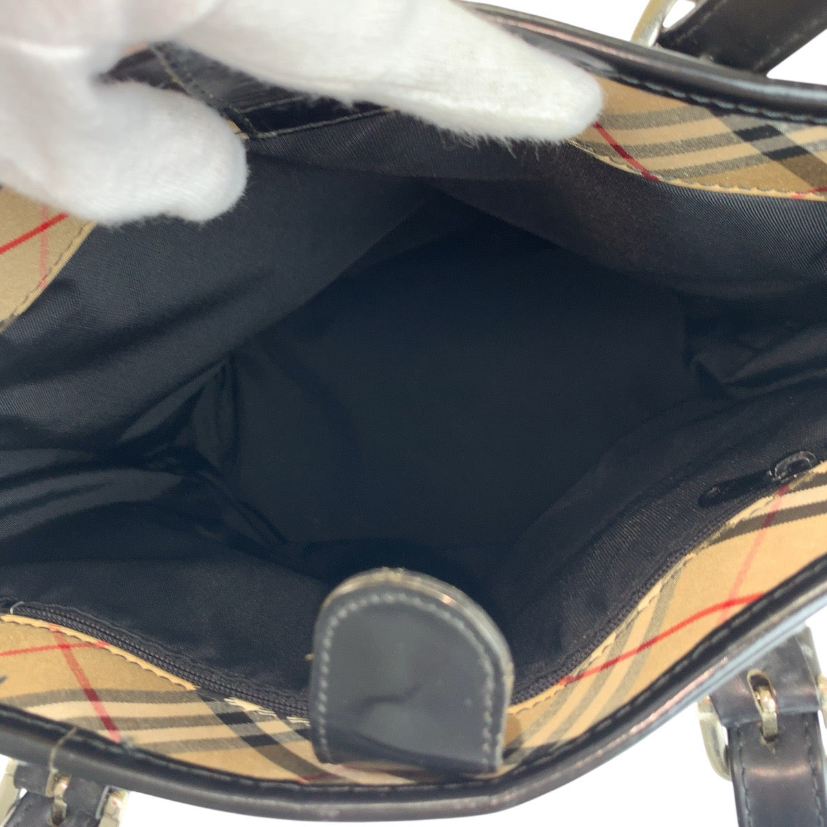 22710
BURBERRY バーバリー チェック柄 ベージュ ブラック 黒 シルバー金具 キャンバス / レザー トートバッグ ショルダーバッグ レディース ABP28