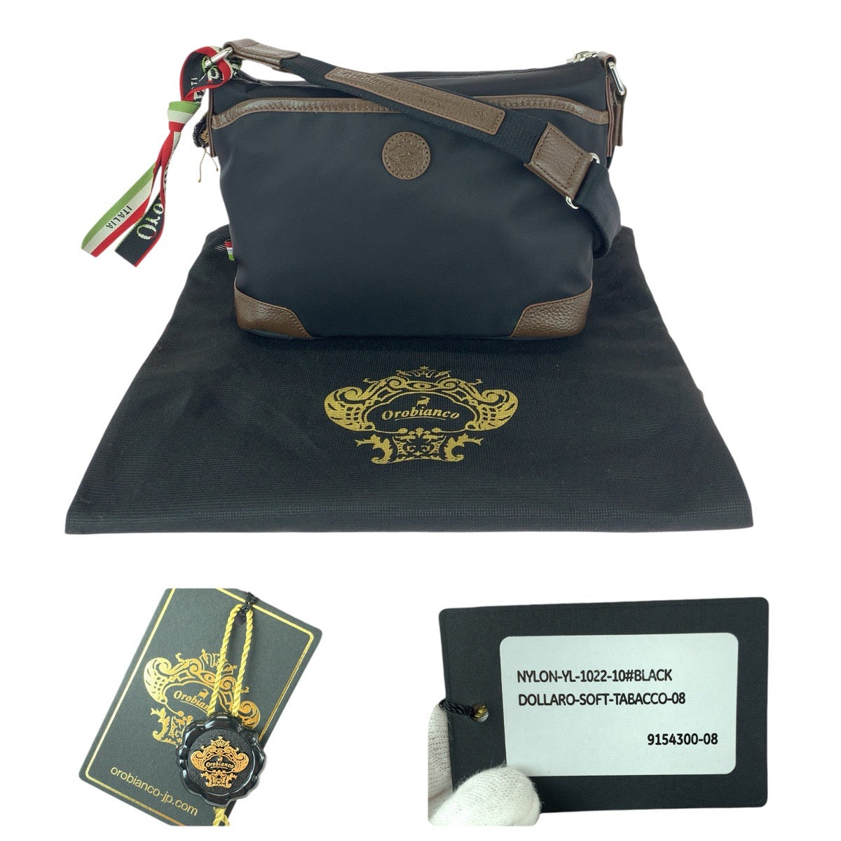 22717
Orobianco オロビアンコ SAC'S BAR限定 ブラック ブラウン シルバー金具 ナイロン / レザー 91543 ショルダーバッグ メッセンジャーバッグ メンズ S16
