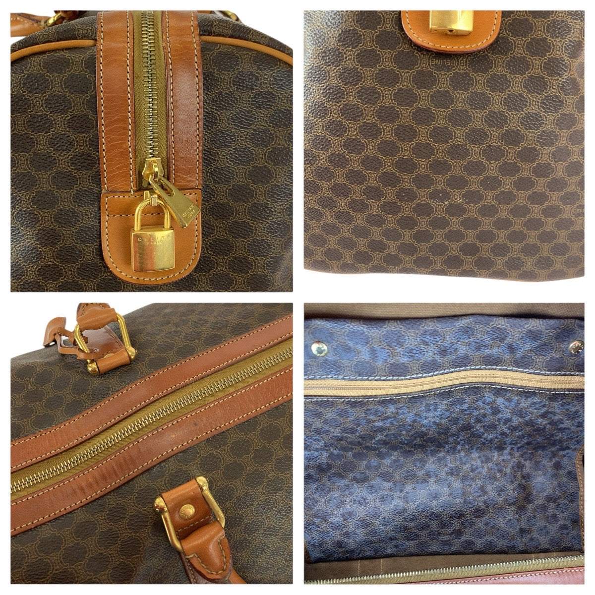 22719
CELINE セリーヌ ヴィンテージ マカダム ブラウン ゴールド金具 PVC / レザー MC98/2 ボストンバッグ 旅行バッグ 男女兼用 メンズ ABP35