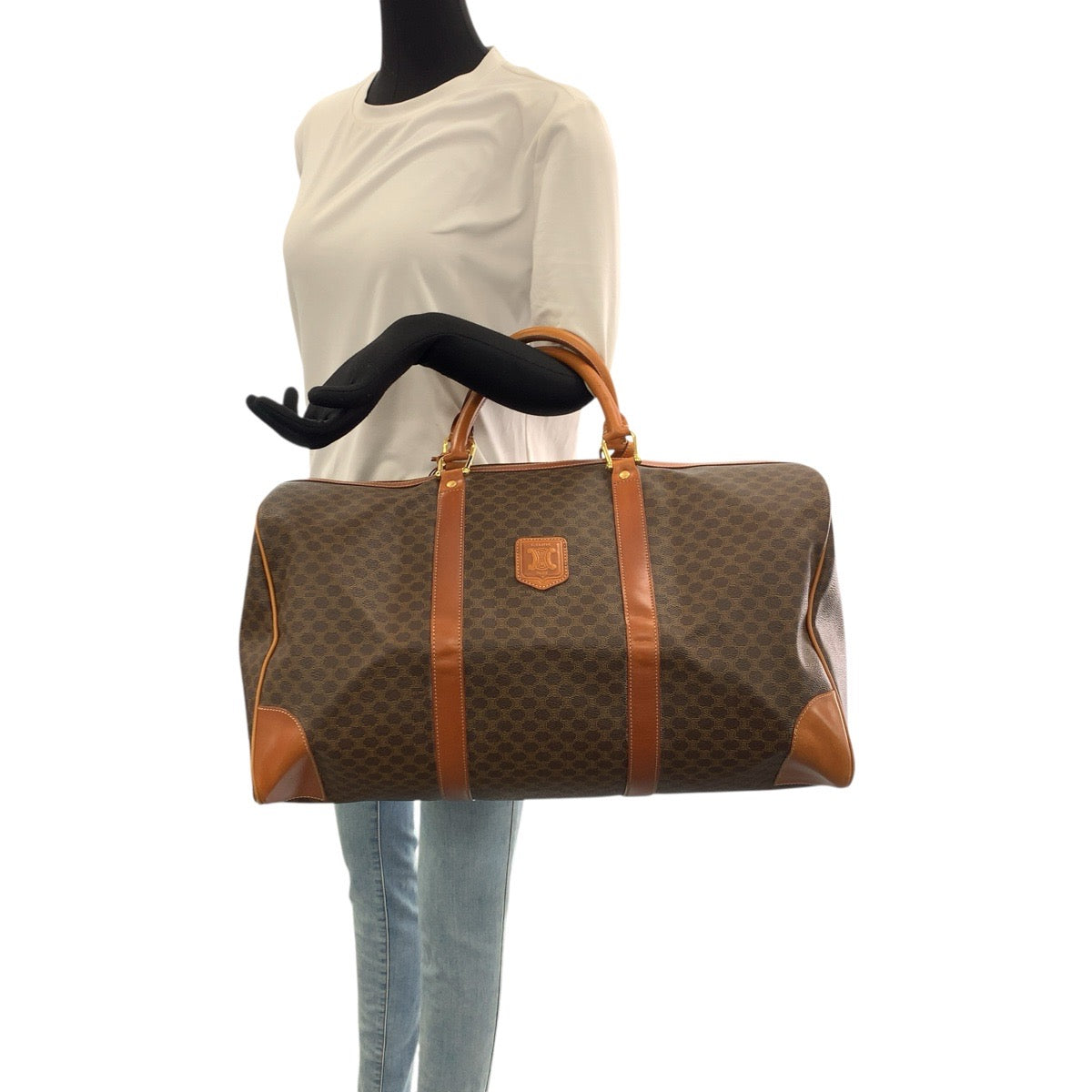 22719
CELINE セリーヌ ヴィンテージ マカダム ブラウン ゴールド金具 PVC / レザー MC98/2 ボストンバッグ 旅行バッグ 男女兼用 メンズ ABP35