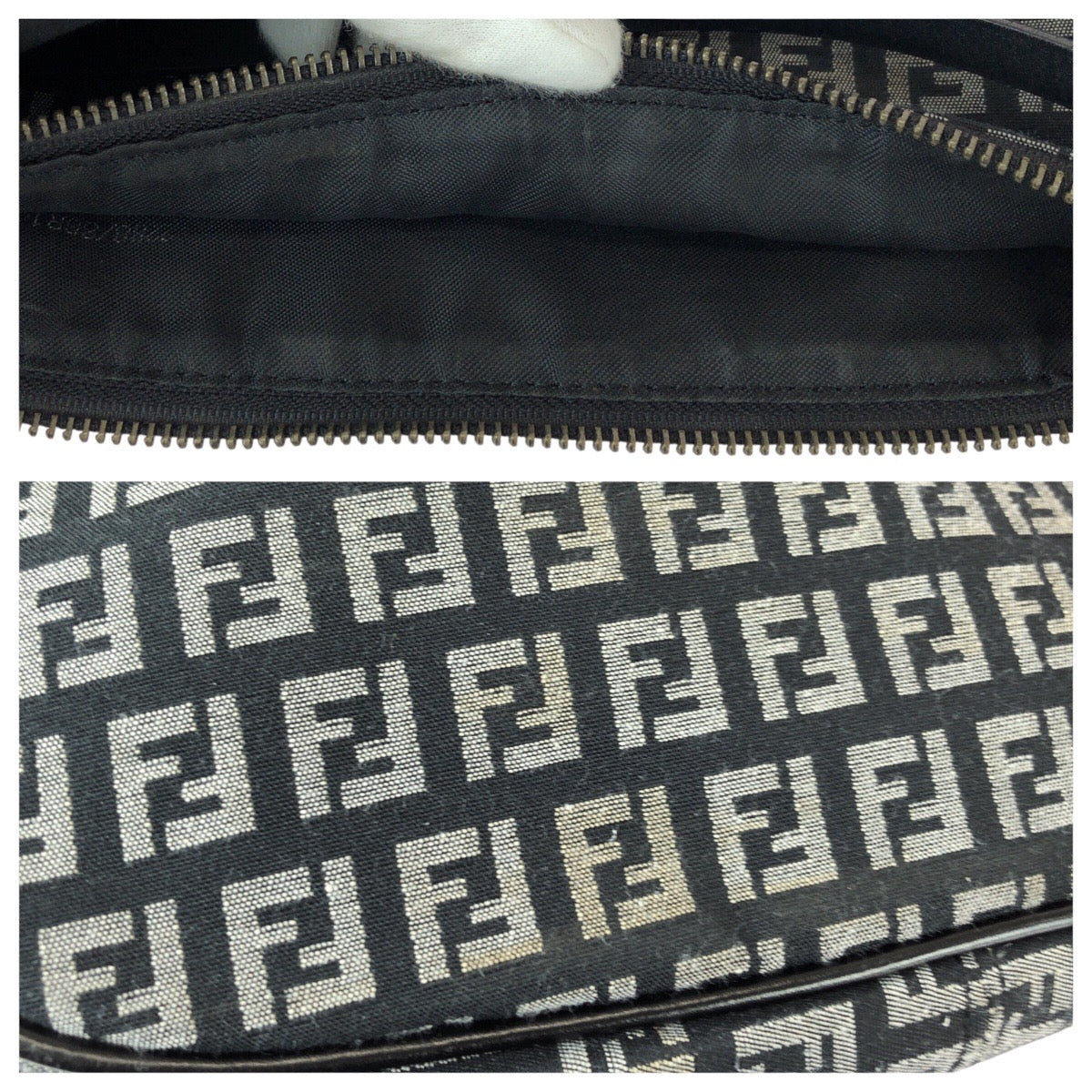 22720
FENDI フェンディ ズッカ ブラック 黒 ガンメタ金具 キャンバス / レザー 8BR144 ハンドバッグ ショルダーバッグ アクセサリーポーチ レディース AB49