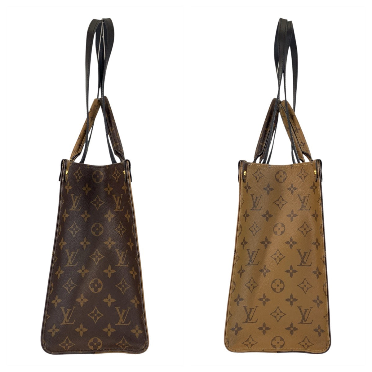 22733
LOUIS VUITTON ルイヴィトン モノグラム リバース オンザゴー MM ブラウン ベージュ ゴールド金具 PVC M45321 トートバッグ ショルダーバッグ レディース ABP210