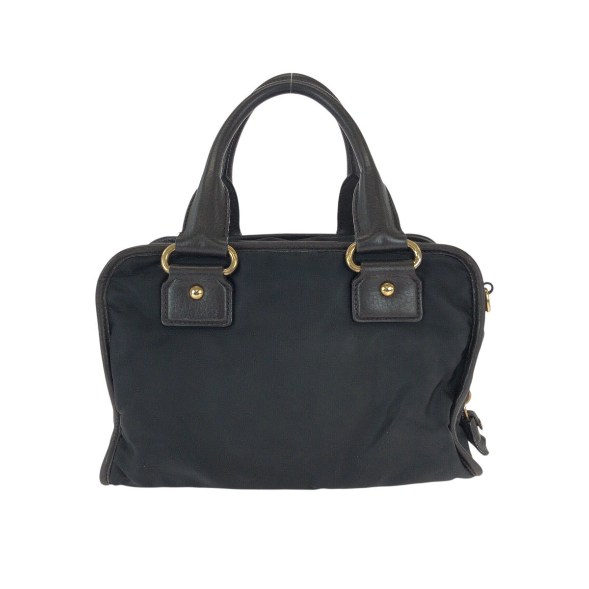 22736
PRADA プラダ 三角ロゴプレート ブラック 黒 ゴールド金具 ナイロン / レザー ハンドバッグ ショルダーバッグ レディース ABP42