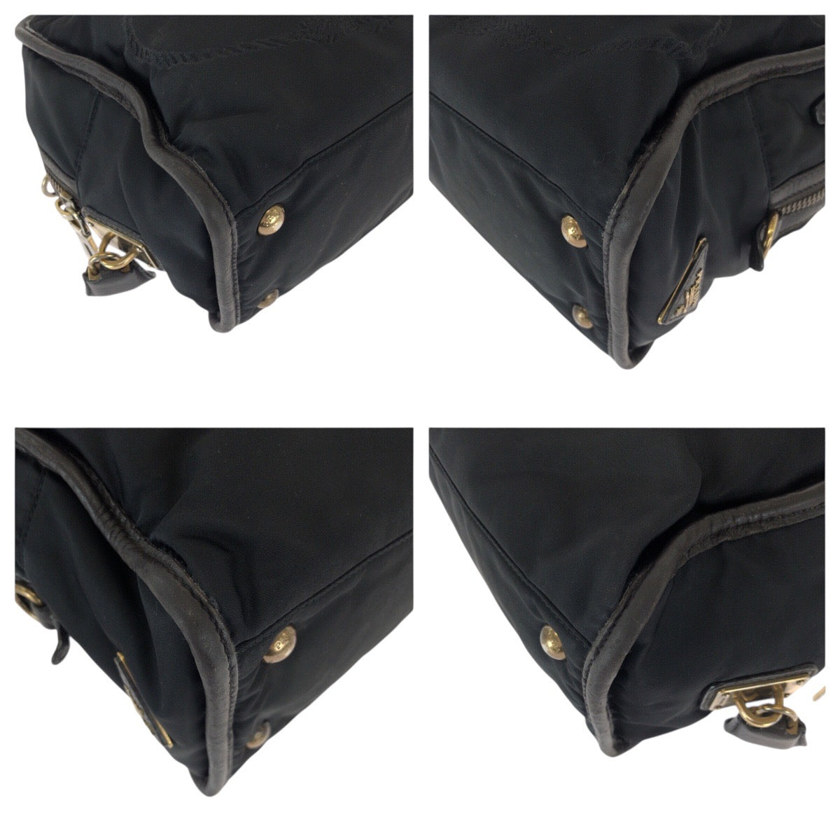 22736
PRADA プラダ 三角ロゴプレート ブラック 黒 ゴールド金具 ナイロン / レザー ハンドバッグ ショルダーバッグ レディース ABP42