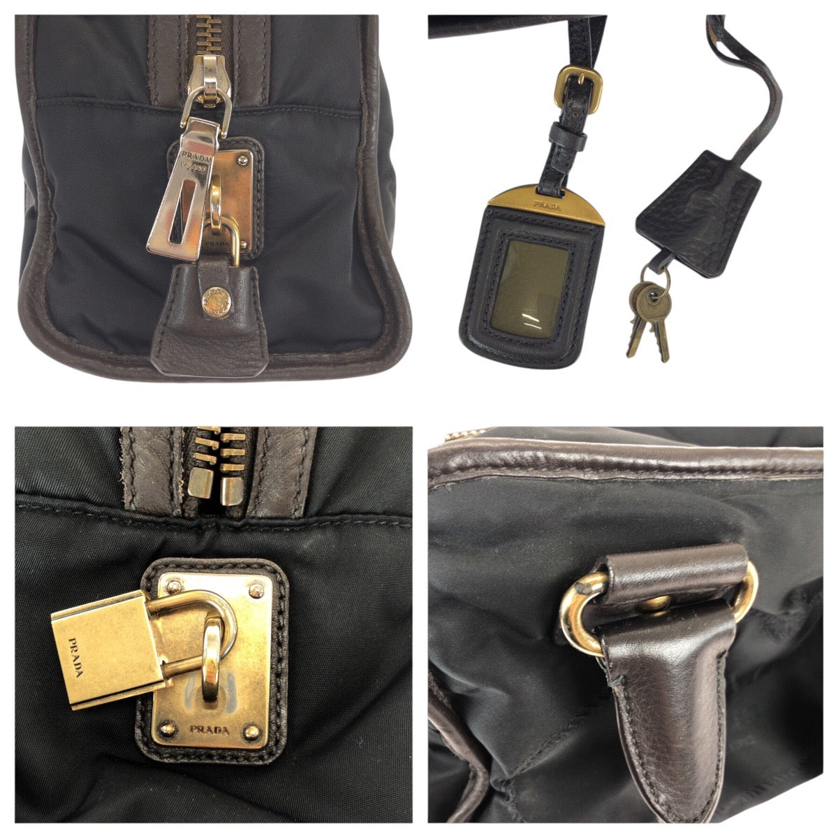 22736
PRADA プラダ 三角ロゴプレート ブラック 黒 ゴールド金具 ナイロン / レザー ハンドバッグ ショルダーバッグ レディース ABP42