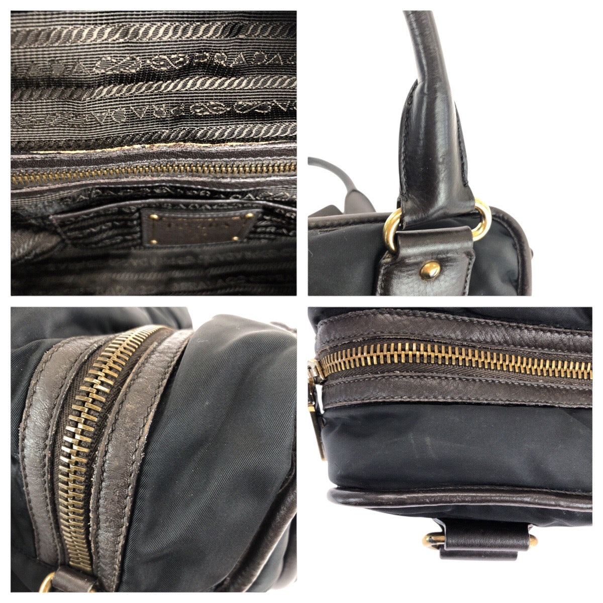 22736
PRADA プラダ 三角ロゴプレート ブラック 黒 ゴールド金具 ナイロン / レザー ハンドバッグ ショルダーバッグ レディース ABP42