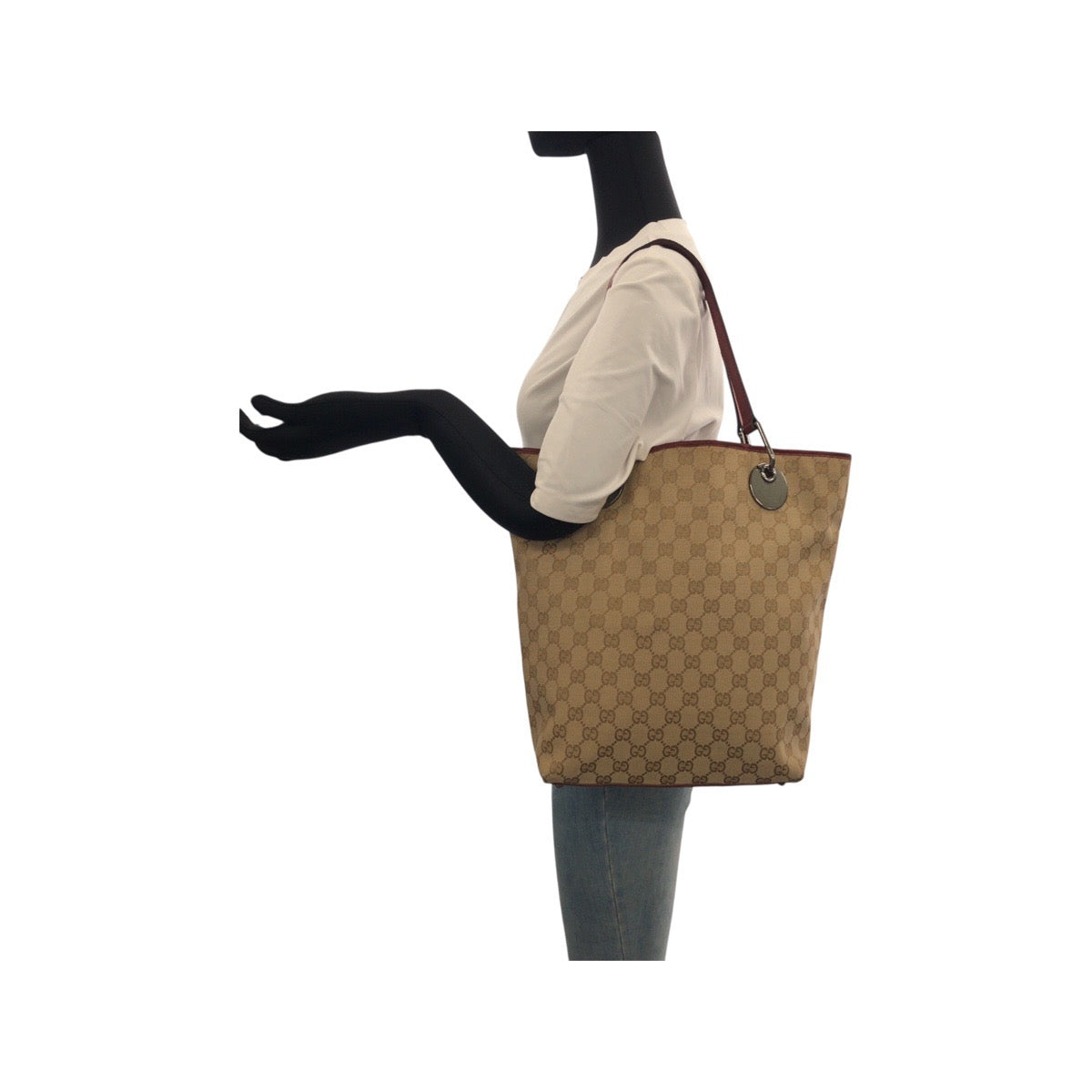 22741
GUCCI Beige Red Silver Hardware GG Canvas 120836 Tote Bag Shoulder Bag Ladies AB24