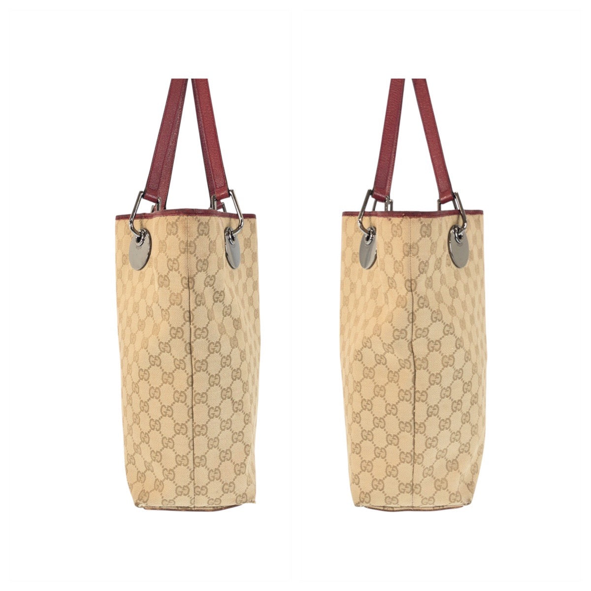 22741
GUCCI Beige Red Silver Hardware GG Canvas 120836 Tote Bag Shoulder Bag Ladies AB24