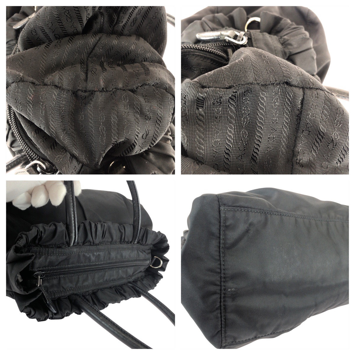 22742
PRADA プラダ テスート 三角ロゴプレート ブラック 黒 シルバー金具 ナイロン / レザー トートバッグ ハンドバッグ ショルダーバッグ レディース ABP42