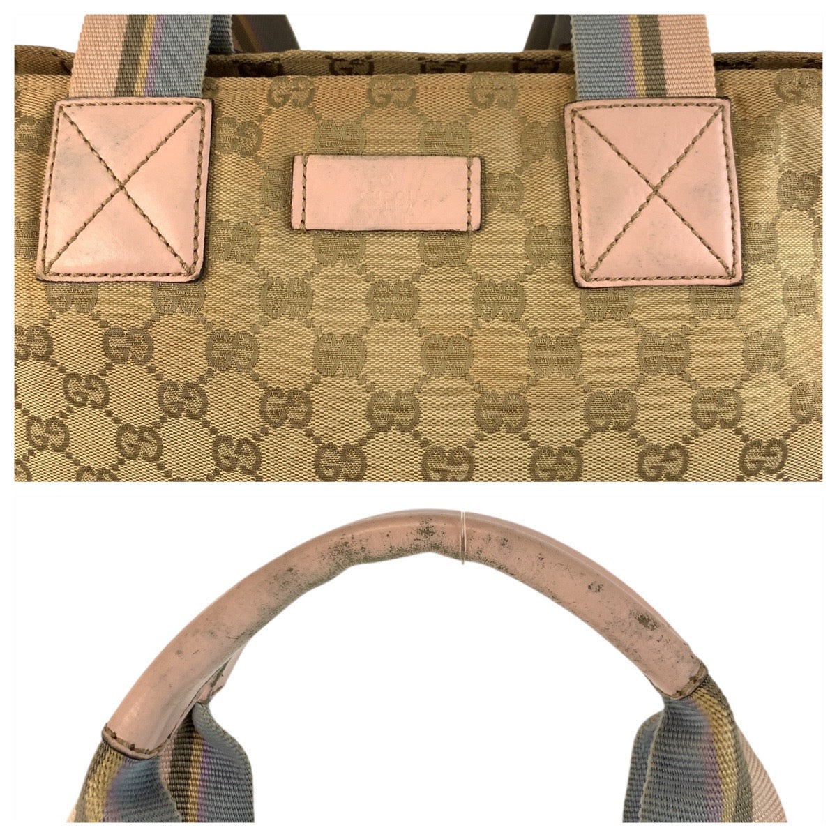 22744
GUCCI グッチ シェリーライン ベージュ ピンク ゴールド金具 GGキャンバス / レザー 131230 トートバッグ ショルダーバッグ レディース AB22