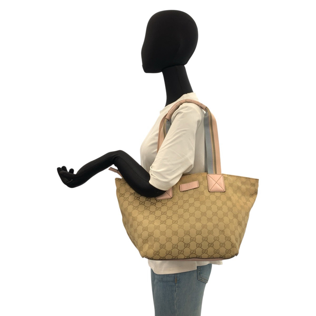 22744
GUCCI グッチ シェリーライン ベージュ ピンク ゴールド金具 GGキャンバス / レザー 131230 トートバッグ ショルダーバッグ レディース AB22