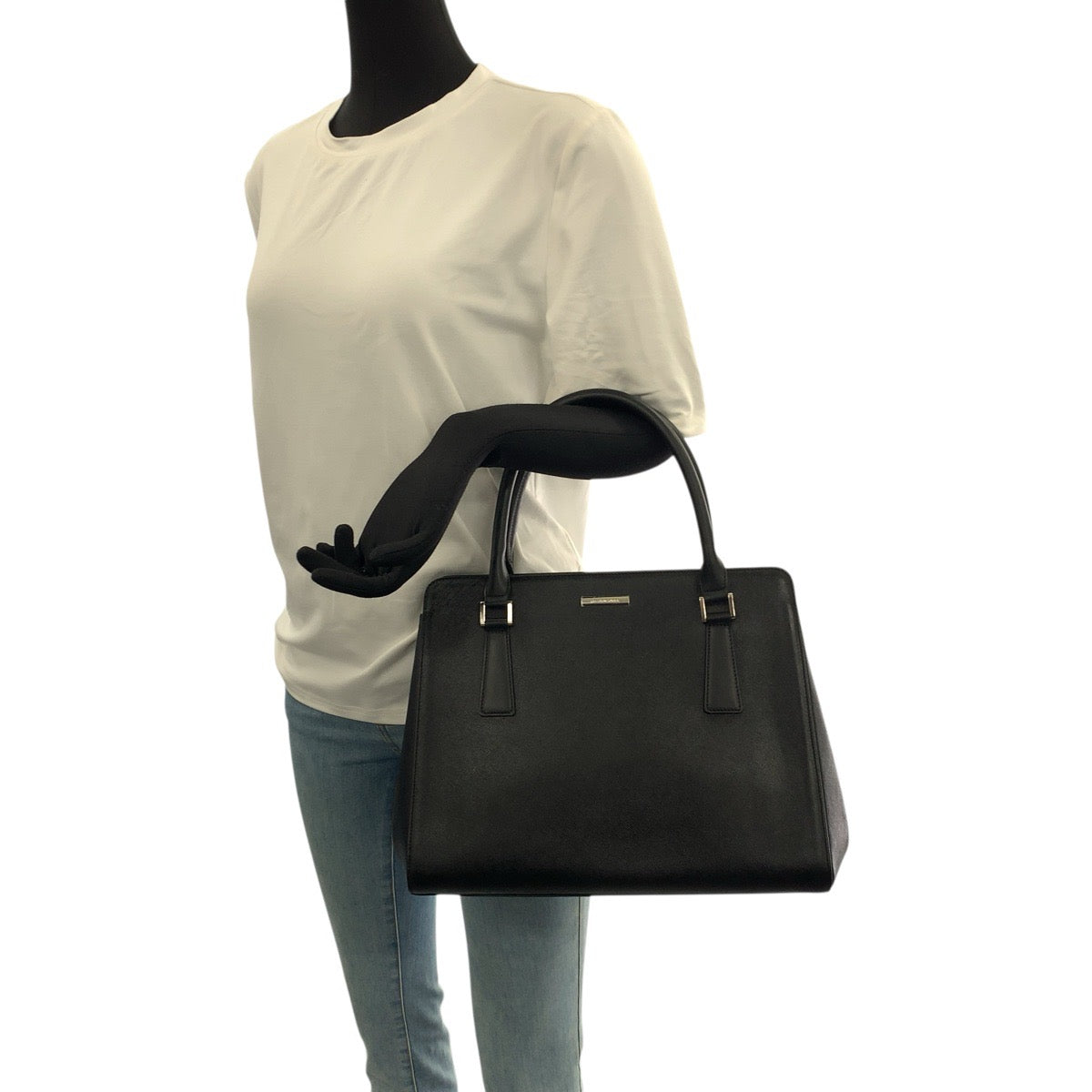 22745
BURBERRY バーバリー チェック柄 ブラック 黒 シルバー金具 レザー トートバッグ ハンドバッグ レディース A35