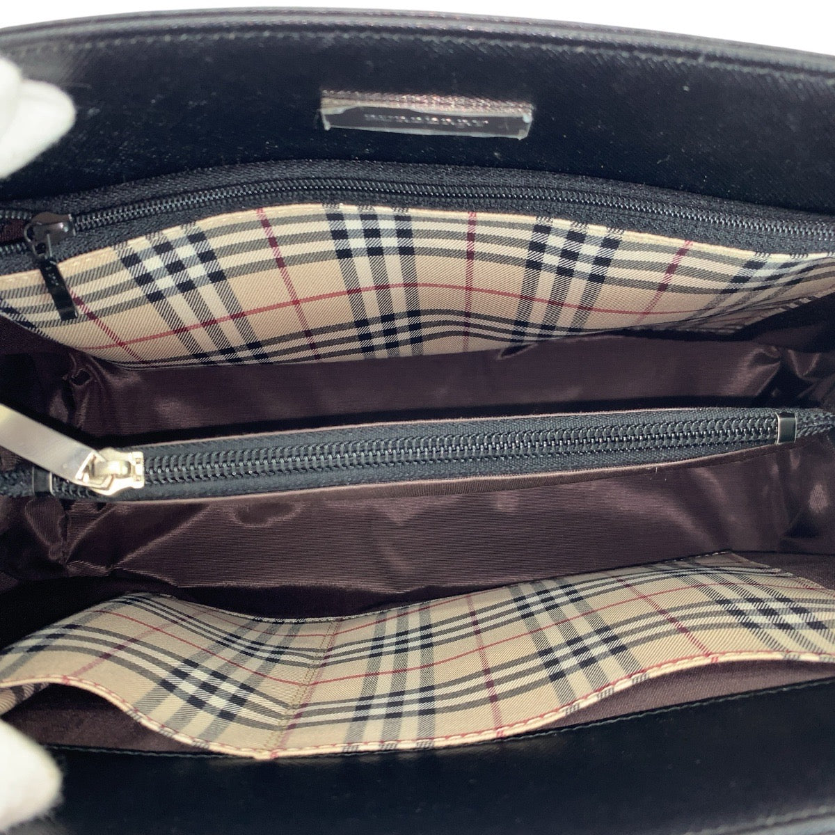 22745
BURBERRY バーバリー チェック柄 ブラック 黒 シルバー金具 レザー トートバッグ ハンドバッグ レディース A35