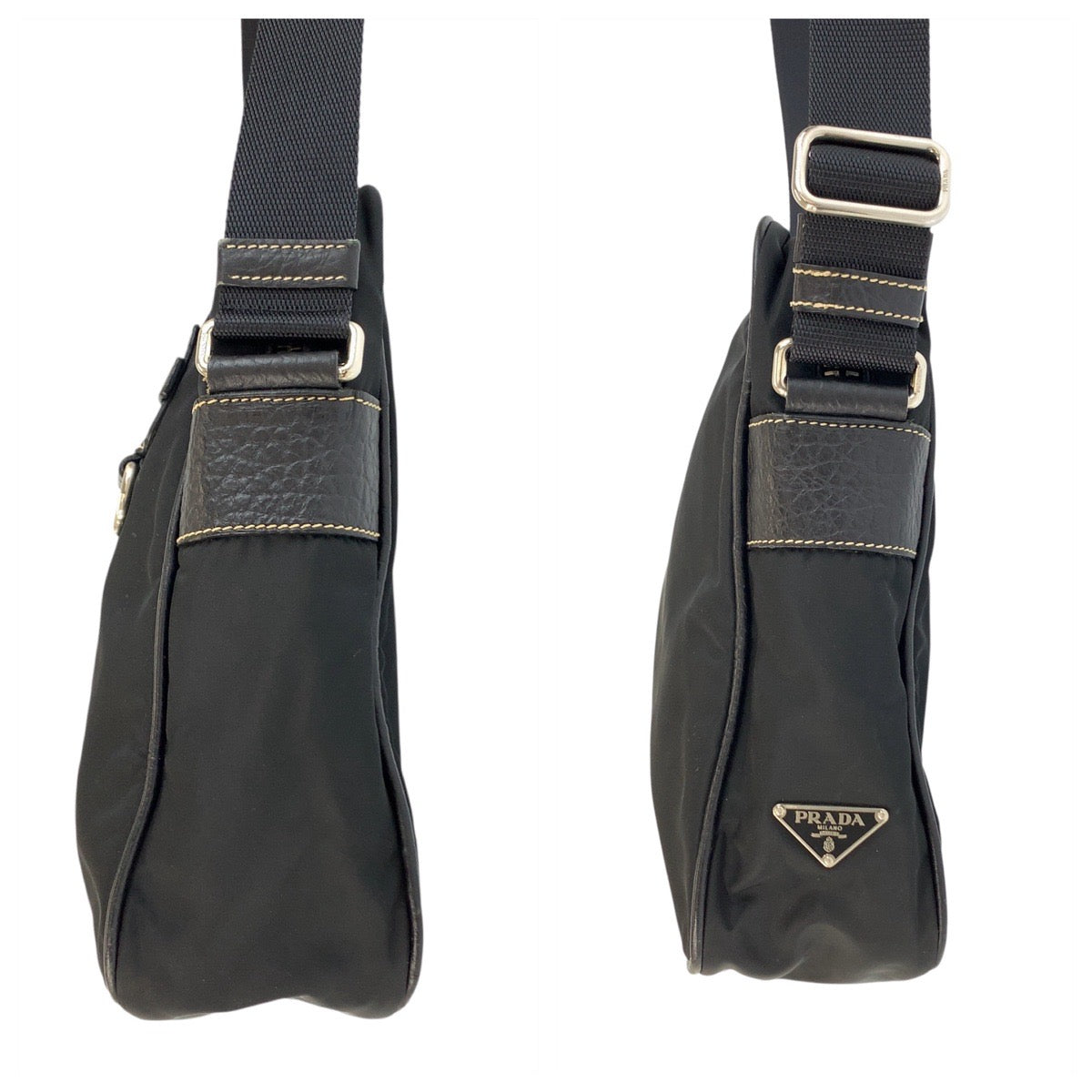 22749
PRADA プラダ テスート 三角ロゴプレート ブラック 黒 シルバー金具 ナイロン / レザー ショルダーバッグ メッセンジャーバッグ メンズ ABP42