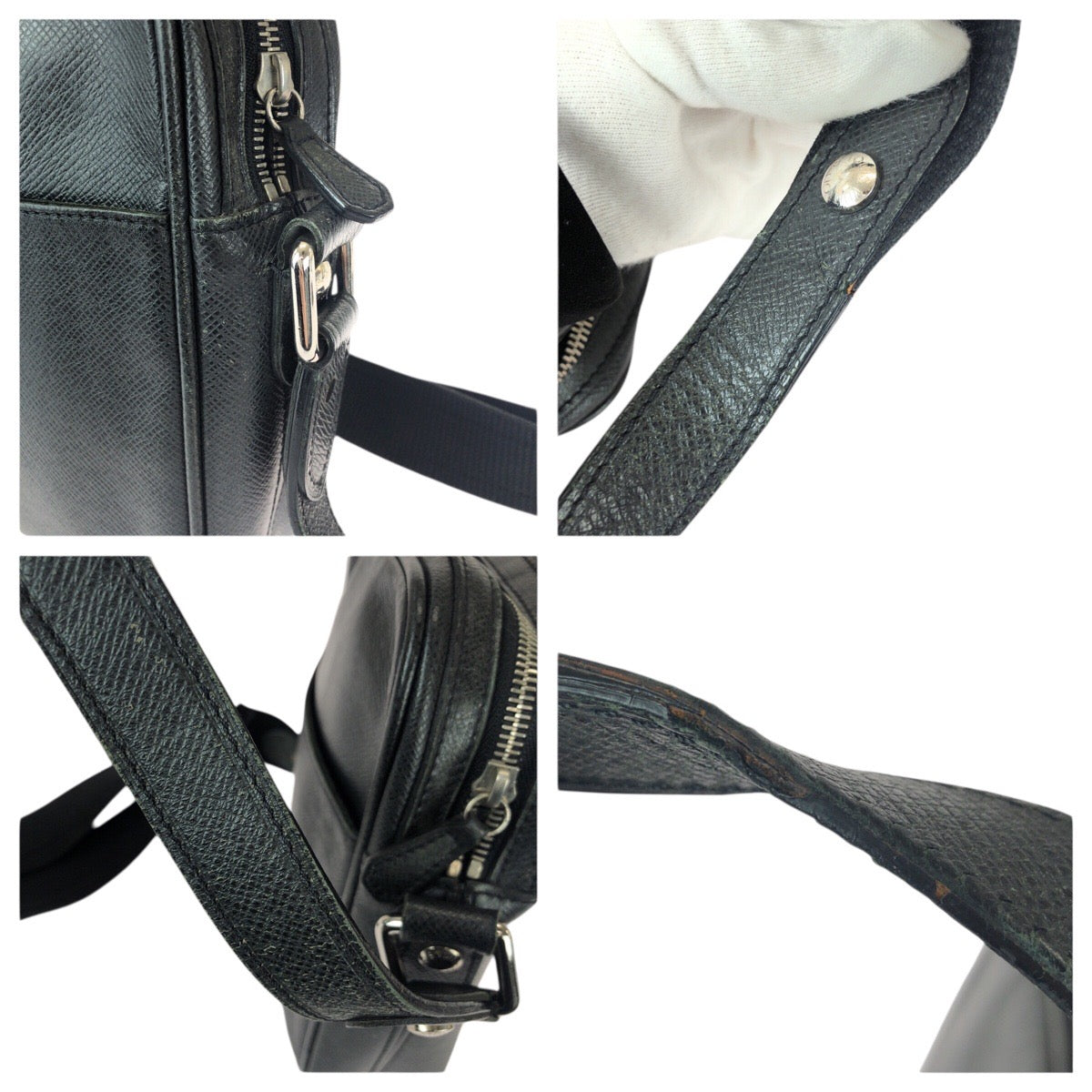 22755
LOUIS VUITTON Taiga Dimitri Black Silver Hardware Leather M32462 Shoulder Bag Pochette Men's ABP36