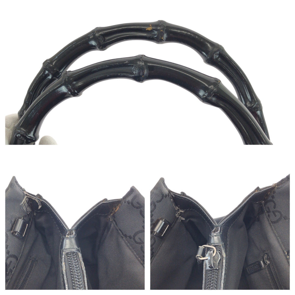 22757
GUCCI グッチ バンブー GG柄 ブラック 黒 シルバー金具 ナイロン 002.1016 トートバッグ ハンドバッグ レディース AB22