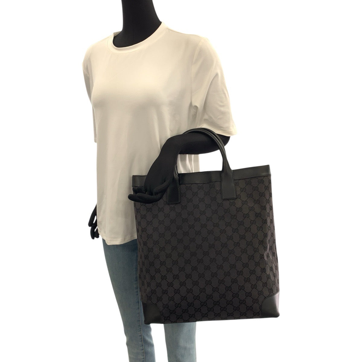 22759
GUCCI グッチ GG柄 ブラック 黒 キャンバス / レザー 002.1121 トートバッグ レディース ABP35